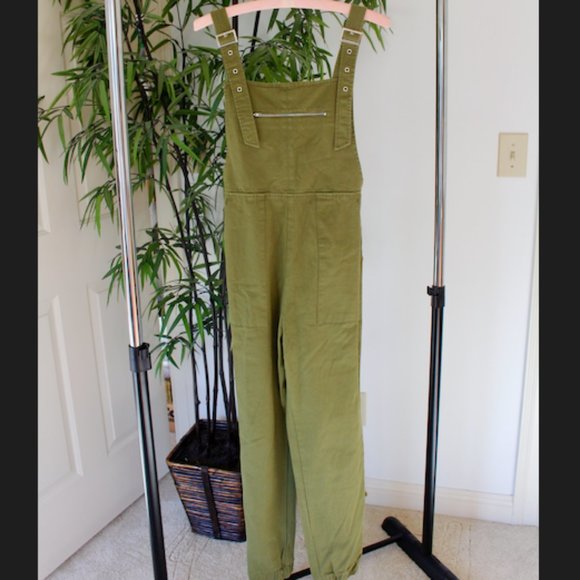 Emory Park Olive Army Green Elastic Overalls Small - Picture 1 of 6